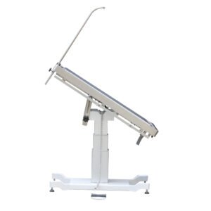 Electric veterinary examination table with double recessed tabletop for small animal clinic procedures