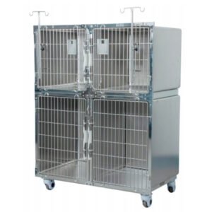 Veterinary stainless steel kennel unit with removable divider for animal hospital inpatient care